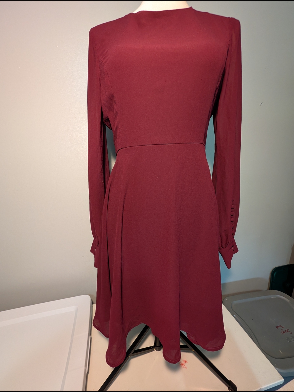 Lulus Elegant Long-Sleeve Wine Red Fit-and-Flare Dress